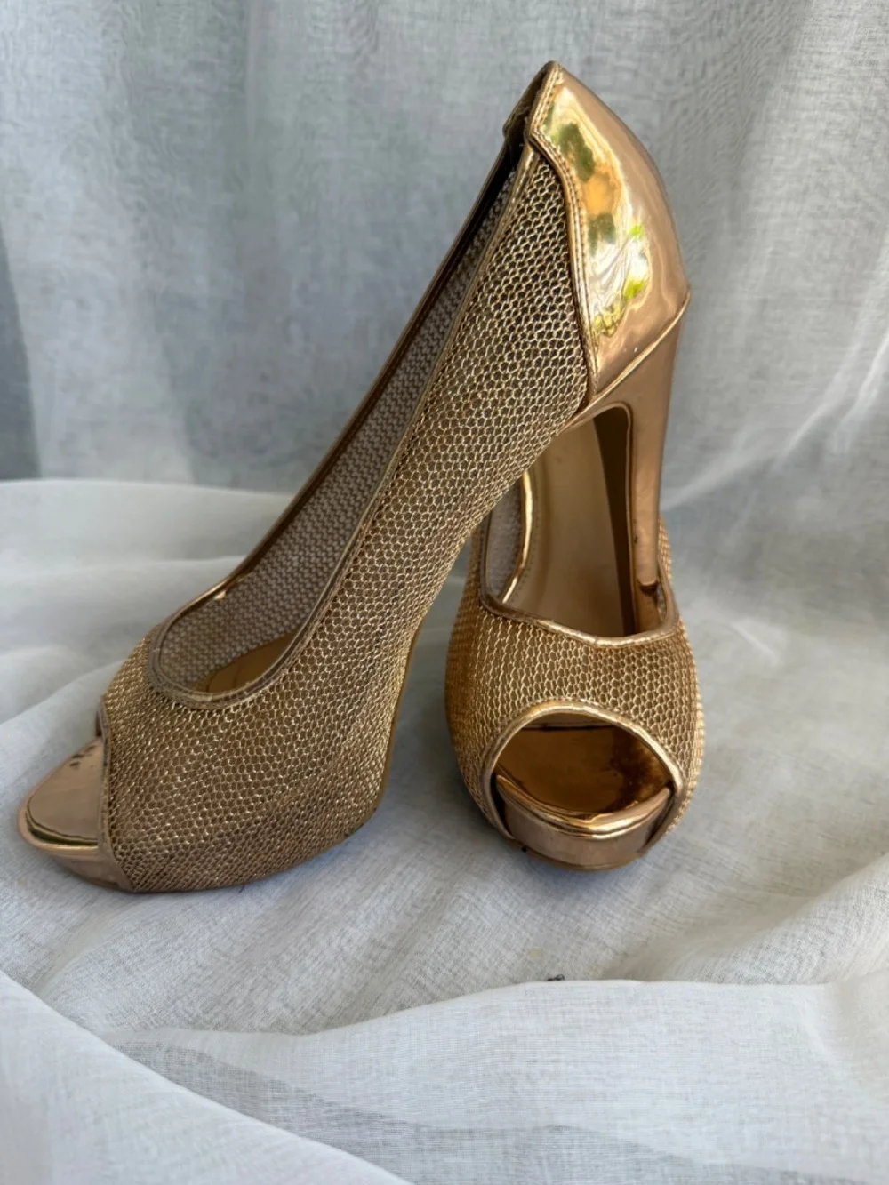 Charlotte Russe Kydee Peep Toe Heels |‎ Rose Gold | Women’s Size 9 | Party Glam